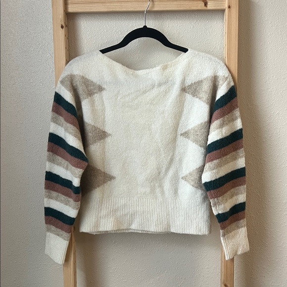 Madewell Geometric Striped Sweater - Cream, Green, Brown - Picture 2 of 4